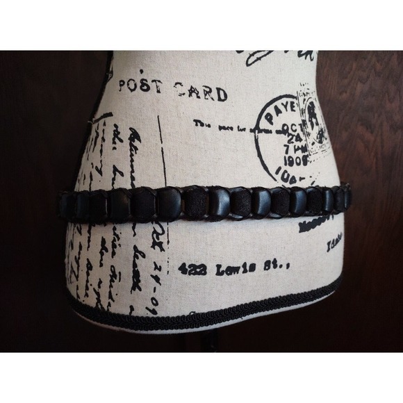 Black LEATHER Belt Women's Caterpillar Small Medium Large Waist Hip Silvertone - Picture 5 of 7